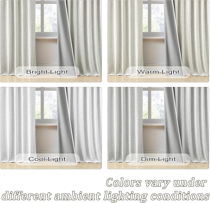RAIN CITY Natural Blackout Curtains 96 Inch Long 2 Panels Set,Back Tab/Rod Pocket/Pleated Look with Hooks,Linen Blend Textured Rustic Farmhouse Heat Insulated Summer Drapes for Living Room 50W x 96L