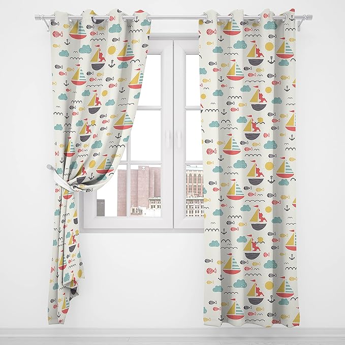 Kids Blackout Curtains,Painting Art Curtain for Living Room Bedroom Cute Sailor Cartoon Sailboat Cloth Bedroom Livingroom Curtain 52x84inch(132x213cm)