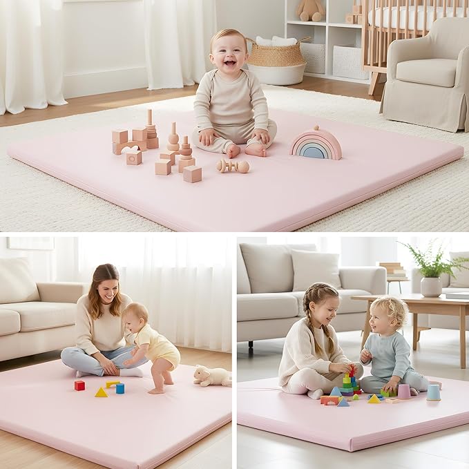Play Mat Cover Only – Fits 50x50x1 Rollable Foam Floor Mat for Babies – Waterproof, Easy to Clean Replacement Cover for Tummy Time & Crawling – Pink