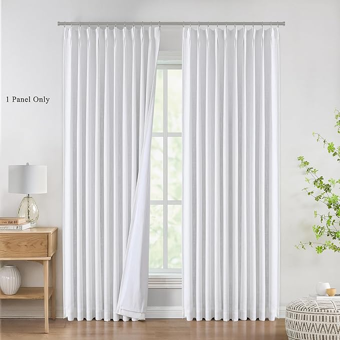 WEST LAKE White Bailey Pinch Pleat Blackout Curtains for Bedroom Living Room,95 Inches Length Thermal Insulated Drapes with Liner,8 FT Modern Window Treatment with Back Tabs Hooks,60" Wx95 L,1 Panel