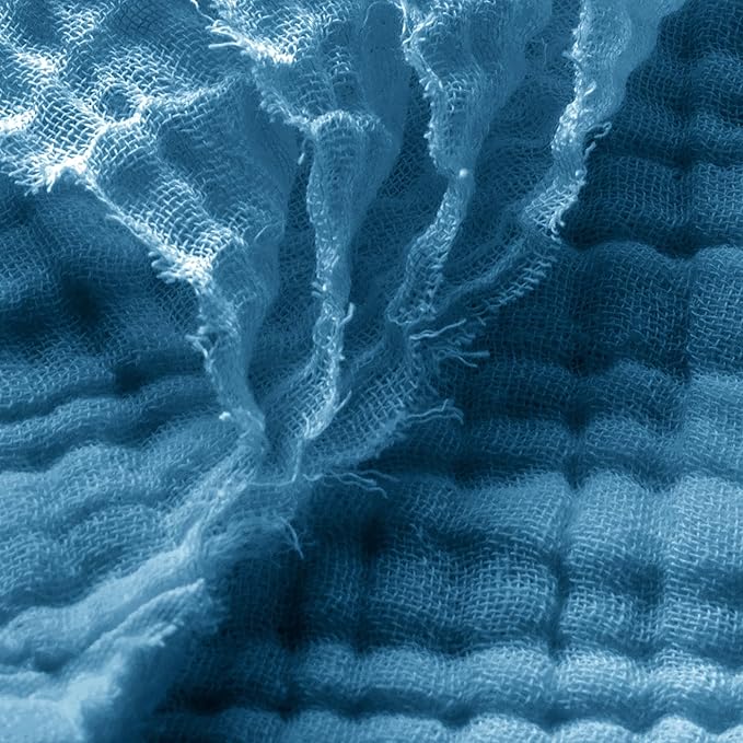 Carriediosa 100% Cotton Muslin Throw Blanket 90" X 90" Queen Size，4-Layers Summer Gauze Throws for Bed Couch，Soft Lightweight Breathable Linen Blankets Bedspread for Adults All Season，Dusty Blue