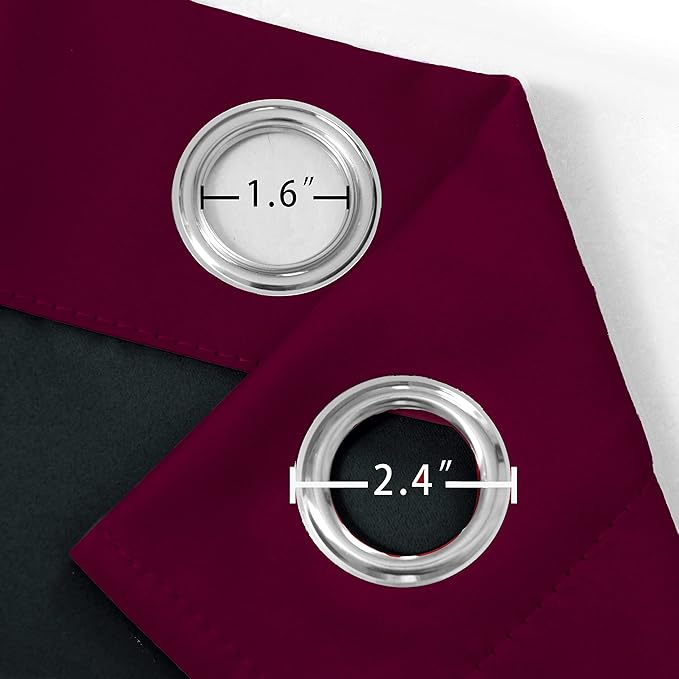 LEMOMO 100% Blackout Curtains 52 x 84 Inch/Burgundy Red Curtains 2 Panels with Black Lining Room Darkening Thermal Insulated Bedroom Curtains