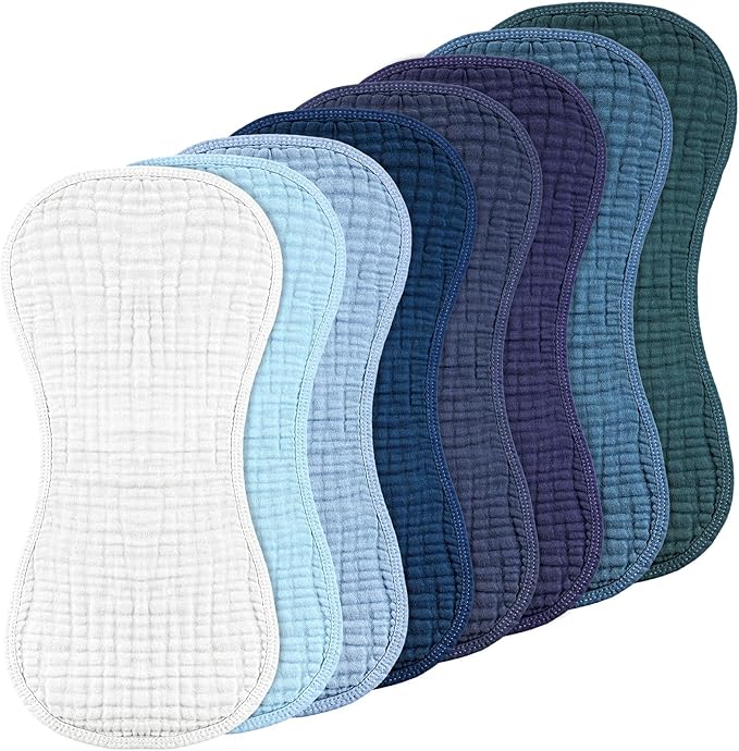 Frienda 8 Pack Muslin Burp Cloths for Baby Large 20 x 10 Inch Cotton Burp Rags for Spit up Drool Absorbent Soft Multicolor Wash Cloths Diapers for Newborn Girl Boy Essential Shower Gift(Blue Series)