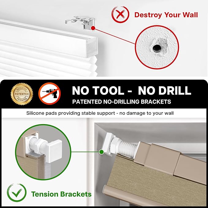 LazBlinds Cordless Cellular Shades, No Tools No Drill Blackout Room Darkening Custom Cut to Size Honeycomb Shades Pleated Blinds for Windows, Taupe