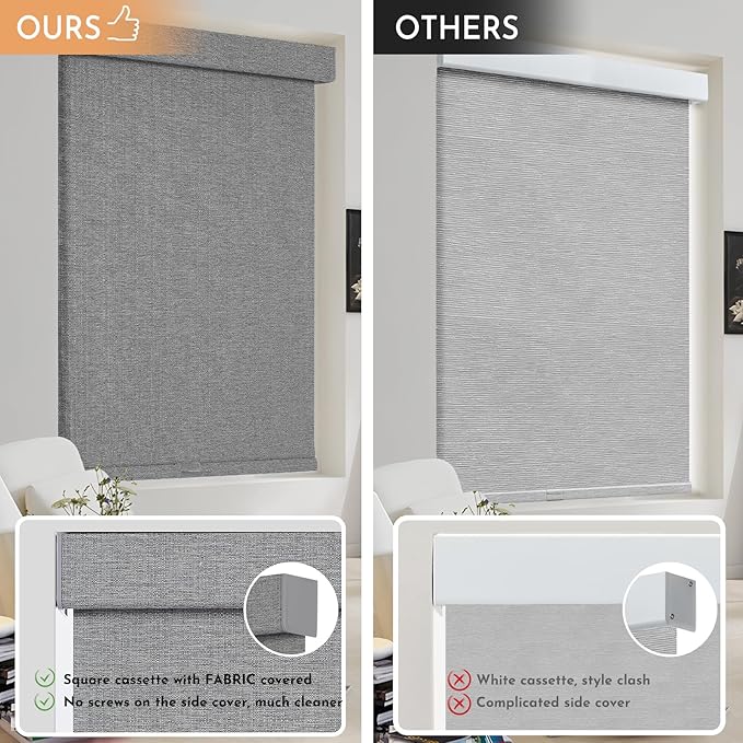 Persilux Blackout Roller Shades for Window Blinds,Cordless,Linen Fabric,Thermal Insulated Fabric UV Protection Shades for Home,Office,Bedroom,Door,Blackout-Grey,37" W X 72" H
