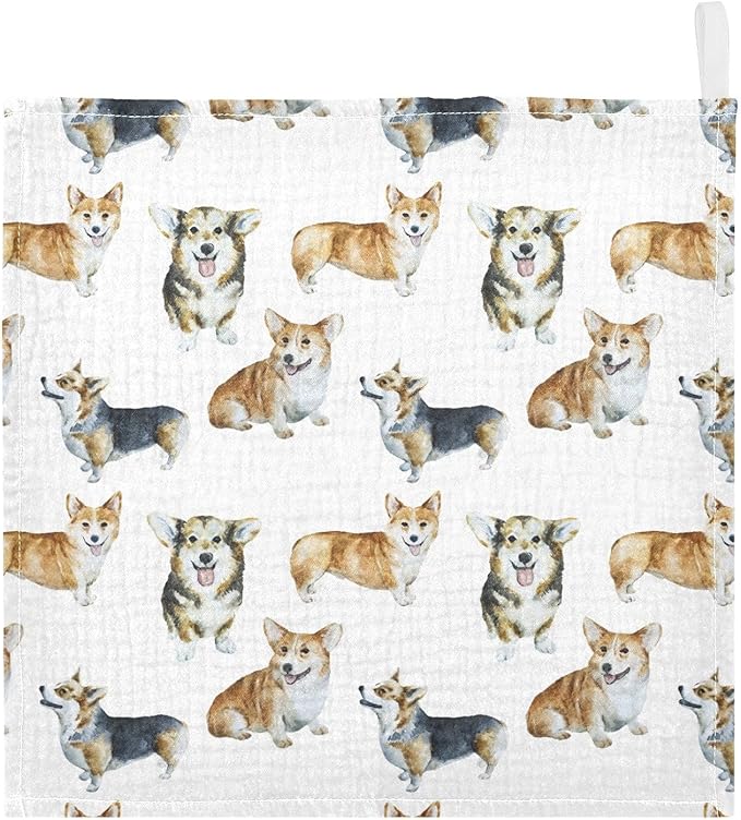 vvfelixl Baby Cotton Washcloths Realistic Corgi Infants Bath Towel for Unisex Face Towels for Newborn, Natural Baby Wipes Delicate Skin, 11.8 X 11.8 inch, one sizex3