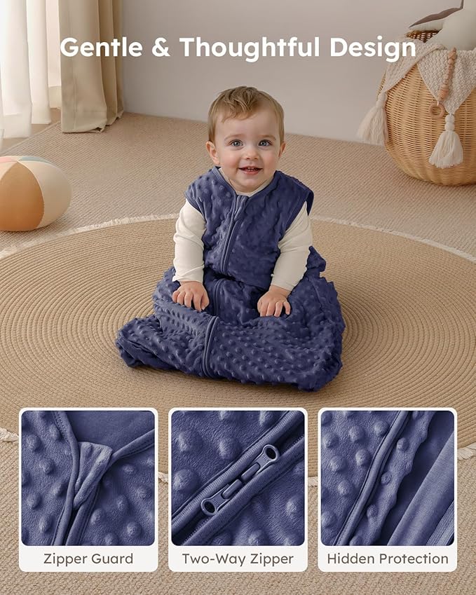 Yoofoss Fleece Baby Sleep Sack 6-12 Months with Plush Dots, TOG 1.5 Baby Wearable Blanket with 2-Way Zipper, Cotton Toddler Sleep Sack Fleece
