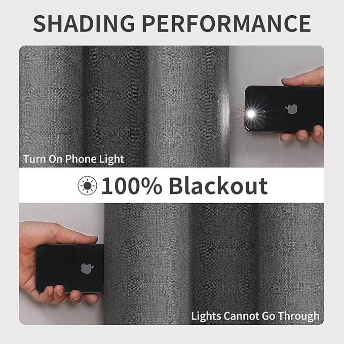 Joydeco Dark Grey Black Out Curtains 72 Inch Long 2 Panels Set, Curtains 100% Blackout Room Darkening Drapes for Bedroom, Textured Drapes with Grommets for Living Room Windows