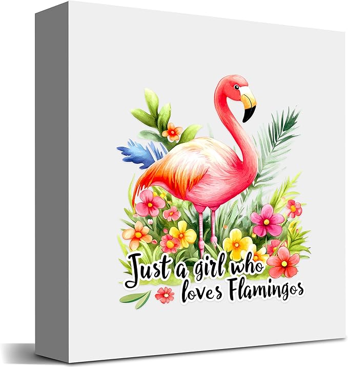 Flamingo Decor Wooden Box Sign Decorative, Home Room Desk Decorations For Teens Teenage Girls Age 8-12, Flamingo Lovers Themed Gifts Stuff Accessories Things Merchandise Items!