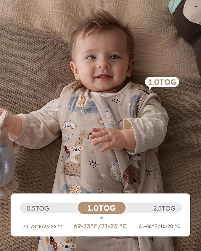Yoofoss Rayon Made from Bamboo Baby Sleep Sack 0-6 Months 1.0 Tog Baby Wearable Blanket, Super Soft Infant Toddler Sleeping Sack 2-Way Zipper