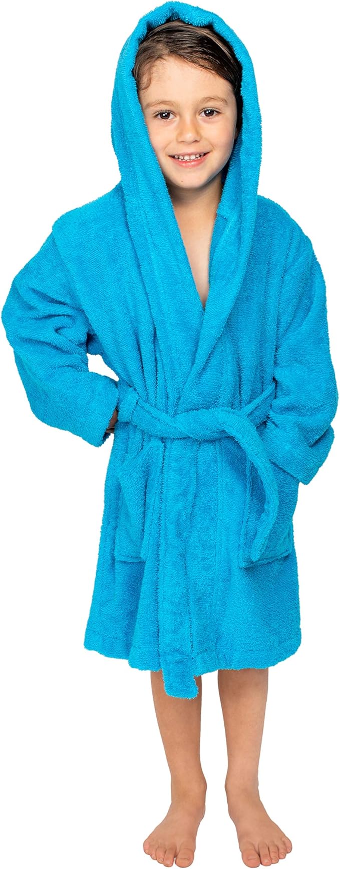 BAGNO MILANO Kids Organic Turkish Cotton Hooded Beach Cover-Up Towel, GOTS Certified, for Boys and Girls (Blue, 13-15 Years)