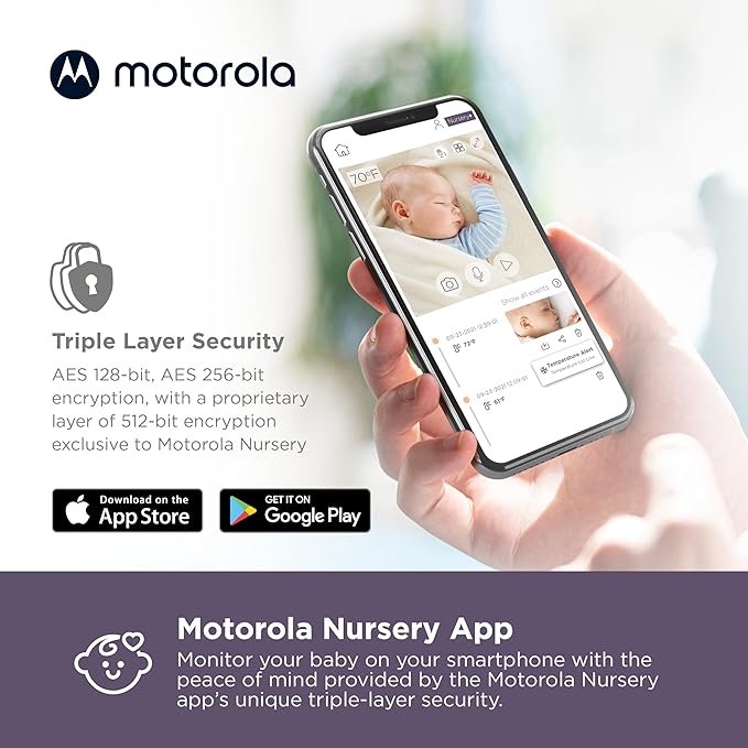 Motorola Nursery WiFi Video Baby Monitor with Camera and Audio, 5" Screen, HD Camera, Remote Pan-Tilt-Zoom, Smartphone App Access, 2-Way Talk, Night Vision, Temperature and Motion Alerts - VM85