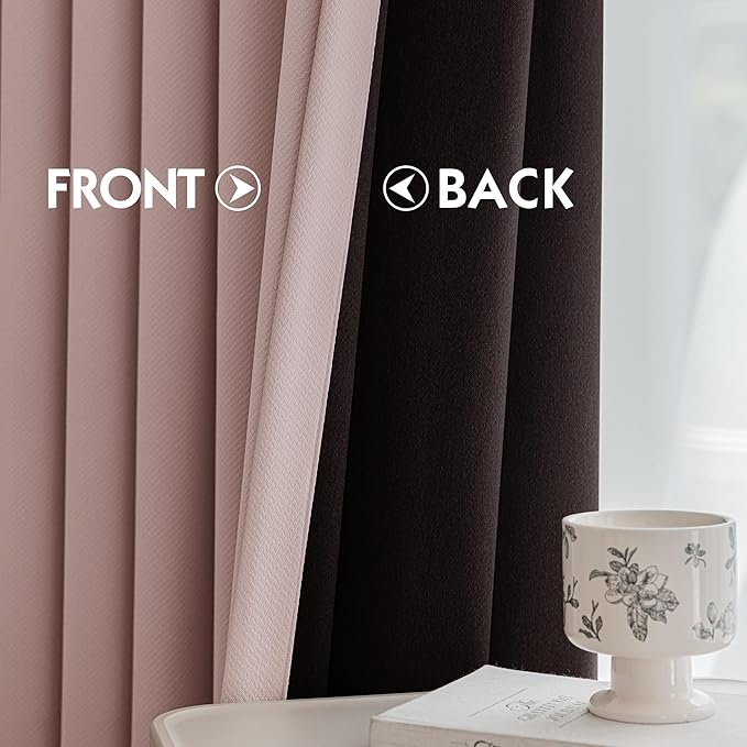 FMFUNCTEX 100% Blackout Curtains for Bedroom, Blush Pink Curtains 84 Inches Long Textured Thermal Insulated Curtains for Living Room Drapes, Black Out Drapery Grommet Room Darkening 2 Panels