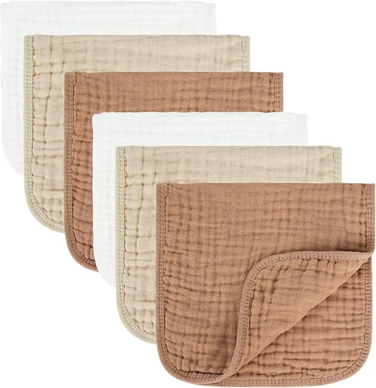 MIGIOL Baby Burp Cloth 100% Cotton Newborn Cotton Muslin Burp Cloth 10x20 inches (White & Coffee 6 Pieces)