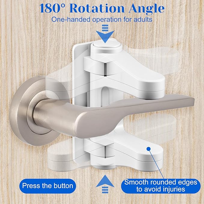 2 Pack Child Proof Door Lock, Door Handle Baby Proof Doors Locks for Kids Safety Child Doors Knob Covers Lever Lock with Adhesive Backing Prevents Toddlers from Opening White