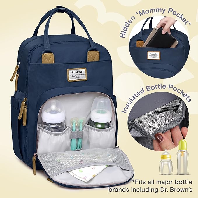 RUVALINO Diaper Bag Backpack-Multifunction Baby Travel Bag with Changing pad, Insulated Bottle Holders & Pacifier Case, Large Capacity, Waterproof, Peacock Blue