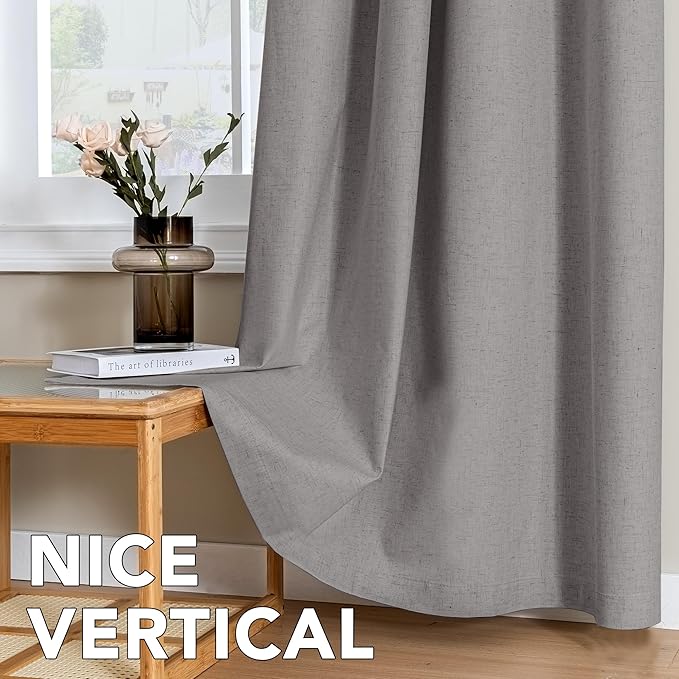 H.VERSAILTEX Linen Curtains 100% Blackout Curtains for Bedroom 54 inch Long Full Light Blocking Nature Linen Blended Window Curtains for Living Room Nickel Grommet (2 Panels, Heathered Dove)