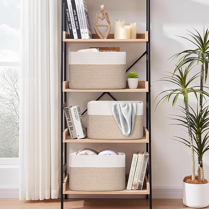 Woven Storage Baskets, Baskets for Organizing, 3 Pack Woven Basket for Storage, Storage Baskets for Shelf, Towel, Toy, Book, Closet, Baby 15"×10"×9"