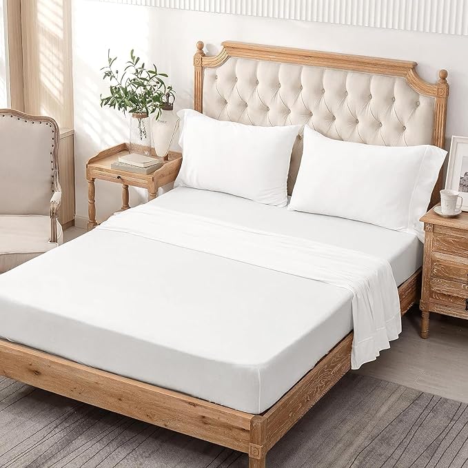 PURE ERA Jersey Knit 3pc Bed Sheet Set 100% T-Shirt Cotton Super Soft Comfy Breathable Fits Mattress Up to 20" Extra Deep Pocket (Solid Bright White, Twin)