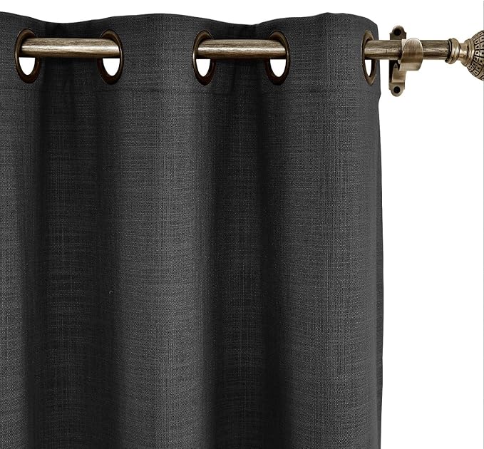 ChadMade 120W x 96L Inch Black Linen Polyester Curtain Drapes with Blackout Lining, Room Darkening Antique Bronze Grommet Curtain for Sliding Glass Door Patio Door Living Room (1 Panel)