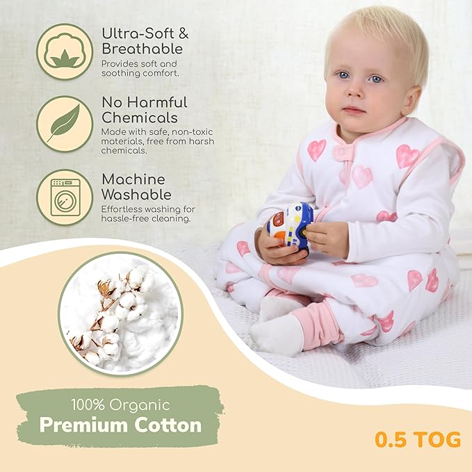 Mama Cheetah Toddler Sleep Sack with Feet, 0.5 TOG Organic Cotton Baby Wearable Blankets with Legs, Baby Sleeping Bag for Walkers, Early Walker 6-18 Month