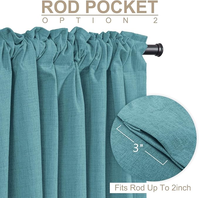 100% Blackout Shield Linen Blackout Curtains for Bedroom 108 Inches Long, Back Tab/Rod Pocket Living Room Drapes, Thermal Insulated Blackout Curtains 2 Panels Set, 50" W x 108" L, Dark Cyan
