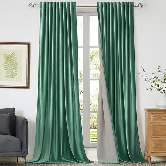 PRIMROSE 100% Full Blackout Velvet Curtains 72 inch Long for Living Room,Set of 2 Liner Turquoise Aqua Rod Pocket Back Tab Window Treatment Room Darkening Heavy Decorative Curtains Drapes for Bedroom