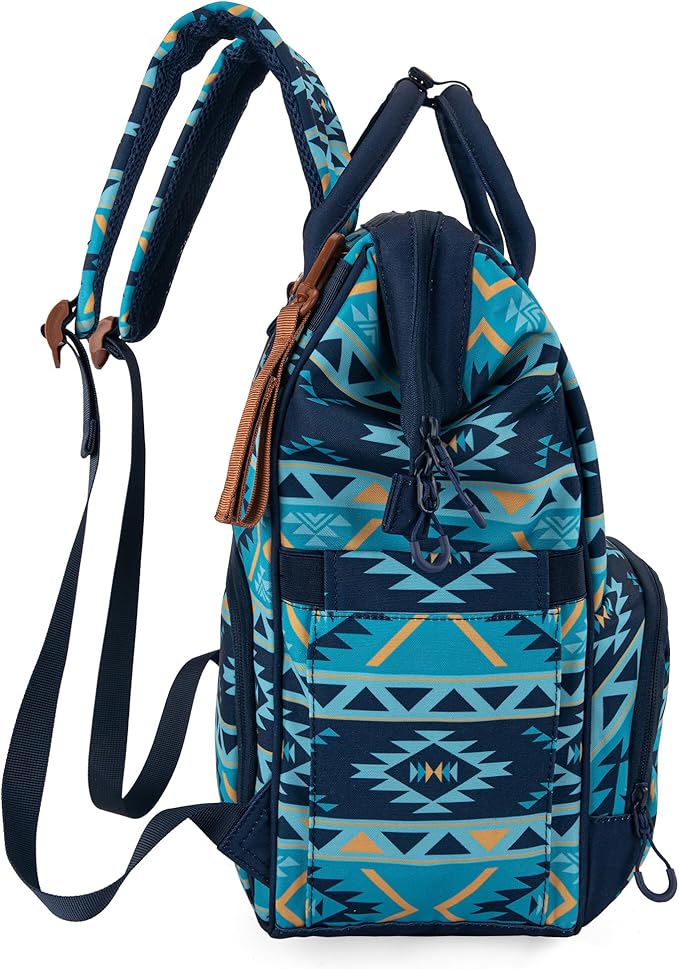 Montana West Wrangler Diaper Bag Backpack Aztec Travel Backpack Purses Western Multi-Function Baby Bags for Mom with Waterproof Insulated Pockets