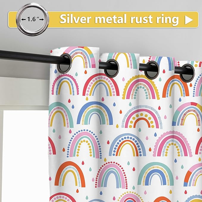 chiinvent Blackout Rainbow Curtains for Kids Cute Rainbow Room Darkening Window Curtains Decorative Cartoon Black Out Curtain for Girls Bedroom Nursery, C3, 52" x 96", 2 Panels (90% Blackout)
