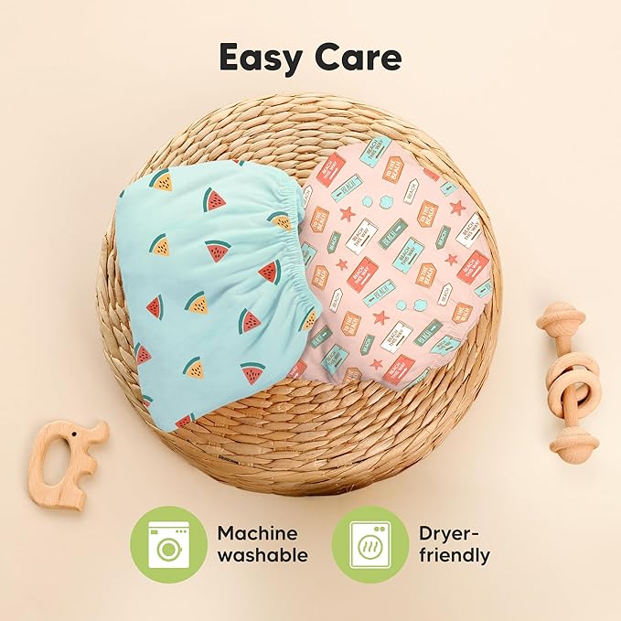 Pack and Play Sheets Fitted - 2-Pack Mini Crib Sheets for Pack N Play Mattress 38x26, Soft & Cozy, Neutral Toddler Playard Bedding, Snug Fitted Mini Baby Crib Mattress Cover Boy, Girl (Beach Day)