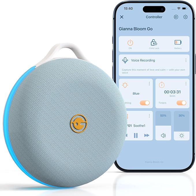 Gianna Portable White Noise Machine with Custom Voice Recording & App Control, Rechargeable Baby Sound Machine, Night Light, Timer, 12-Hour Battery for Sleep, Travel & Nursery