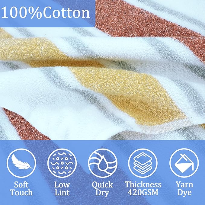 VOOVA & MOVAS Hooded Bath Towels for Kids (3-10Years,27.5"x55"),100% Cotton Absorbent Soft Towel Wrap for Toddler Boys,Perfect for Bathroom | Pool | Beach | Swimming, Jacquard Stripe