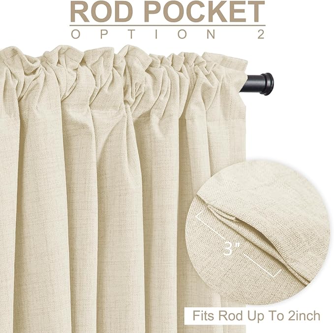 100% Blackout Shield Polyester Blackout Curtains for Bedroom 108 Inches Long, Back Tab/Rod Pocket Living Room Drapes, Thermal Insulated Blackout Curtains 2 Panels Set, 50" W x 108" L, Light Cream