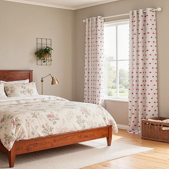 MYSKY HOME Red Christmas Blackout Curtains for Living Room 84 Inches Long Total Light Blocking Curtains for Bedroom 2 Panels Grommet 100% Thermal Insulated Window Drapes with Red Pom Sheer 52W x 84L