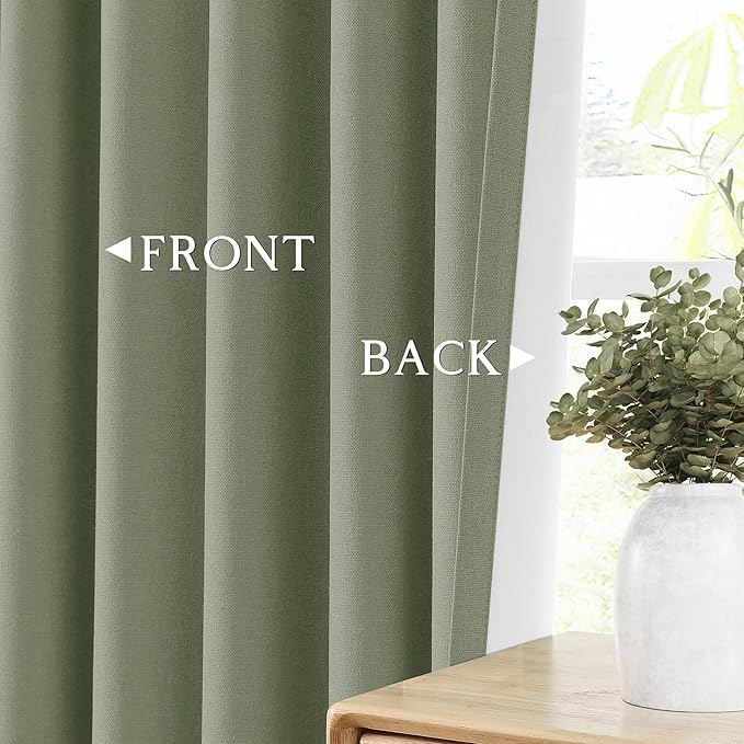 ChrisDowa 100% Blackout sage Solid Curtains 54 Inches Long 2 Panels for Bedroom Living Room,Farmhouse Room Darkening Thermal Insulated Soundproof Grommet Top Window Treatment Drapes,52x54