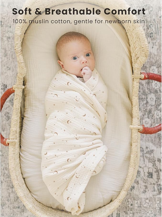 Konssy 3 Pack Muslin Swaddle Blankets for Unisex, Newborn Receiving Blanket, Large 47 x 47 inches, Soft Breathable Muslin Baby Swaddles for Boys & Girls