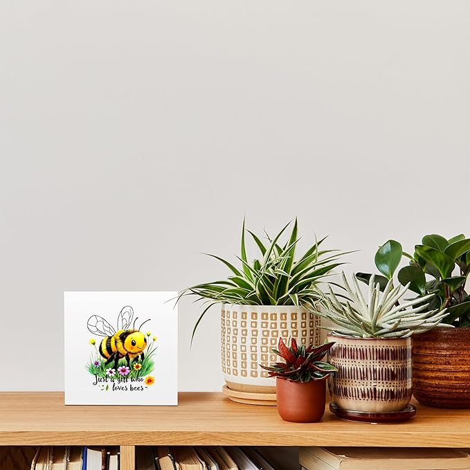 Bumble Bee Decor Wooden Box Sign Decorative, Home Room Desk Decorations For Teens Teenage Girls Age 8-12, Bee Lovers Themed Gifts Stuff Accessories Things Merchandise Items!