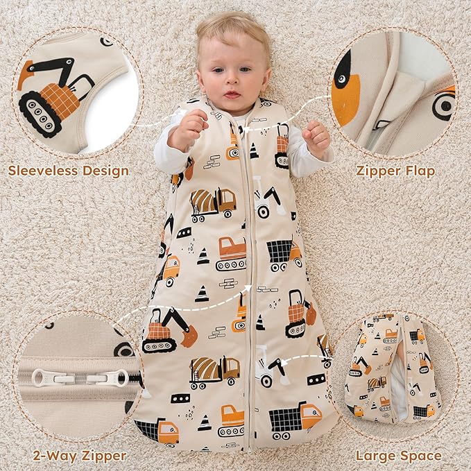 Yoofoss Baby Sleep Sack 0-6 Months, 1.5 Tog Baby Wearable Blanket with 2-Way Zipper, 100% Cotton Organic Fabric Winter Infant Sleeping Sack, Warm Soft Comfy
