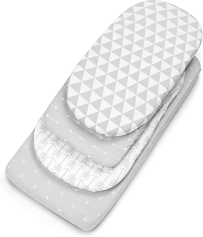 Bassinet Bed Sheets – Premium Bassinet Fitted Sheet for Halo, Mika Micky, Maxi Cosi & Others - 4 Pack 100% Jersey Knit - Bassinet Bedding for Standard Size Oval or Halo Bassinet Pads for Boys & Girls