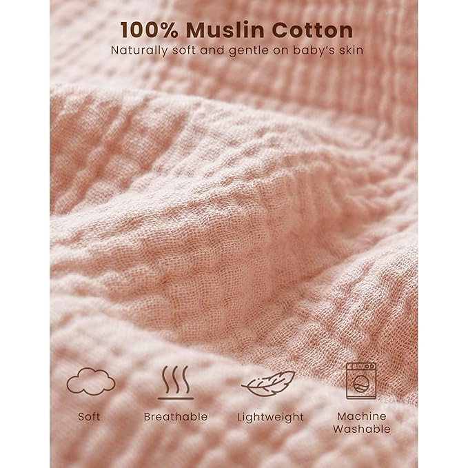 Konssy Muslin Baby Sleep Sack 12-18 Months 0.8 TOG, 2 Pack 100% Cotton Wearable Blanket for Babies, 2-Way Zipper Breathable Sleeping Sack Infant Toddler Essentials for Girls and Boys (Blossom, Pink)
