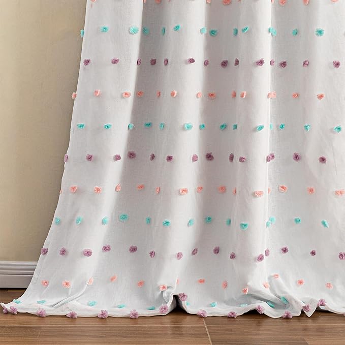 MEETSKY Kids Blackout Curtains for Girls/Boys Bedroom Nursery Pink Purple Blue Curtains with Rainbow Pom Pom Sheer Room Darkening Window Drapes for Kitchen Grommet Set of 2, 52" W x 63" L