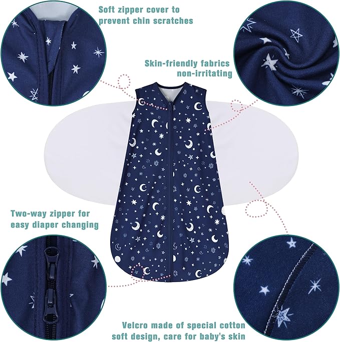 BSTOPPT Newborn Sleep Sack Baby Swaddle,Swaddle me 0-3 Month,3-Way Adjustable Wearable Blanket,100% Rayon Cotton Swaddling Sleeping Bag，TOG 0.5 (Starry Sky, 0-3 Months)