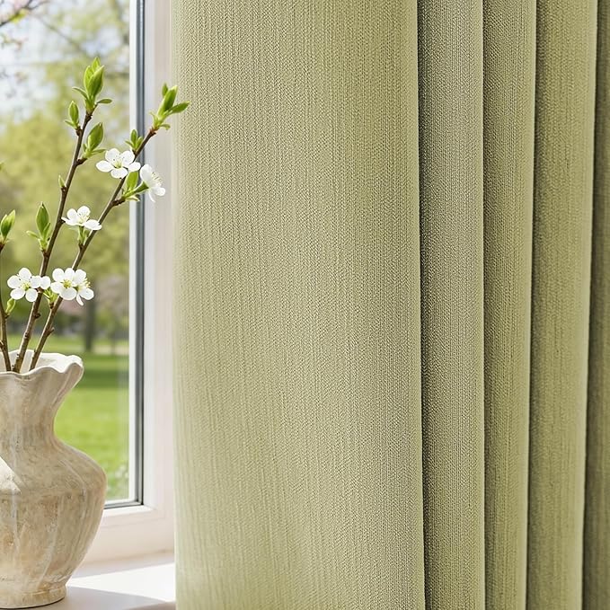 jinchan Chenille Blackout Curtains 84 Inches Long 2 Panels Sage Green Thermal Insulated Curtains for Living Room Bedroom Back Tab Curtains Full Privacy Triple Weave Noise Reducing Drapes 50x84 Inch