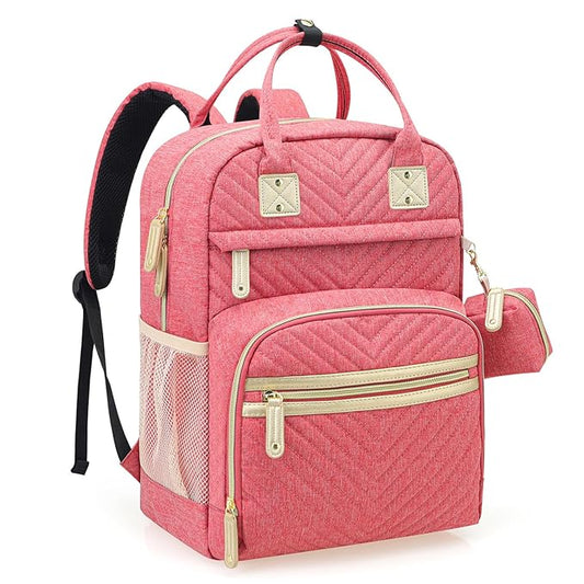 Tuwubi Diaper Bag Backpack, Baby Essentials Travel Tote Bag, Multi function Waterproof Backpacks, Travel Essentials with Stroller Straps & Pacifier Case - Pink