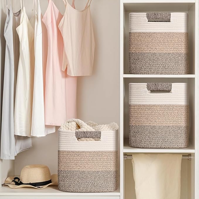 11 Inch Storage Cubes, 6 Pack Cube Storage Bins for Organizing, Cotton Rope Woven Baskets for Shelves, Bathroom, Kids Room, Closets, Baby Nursery
