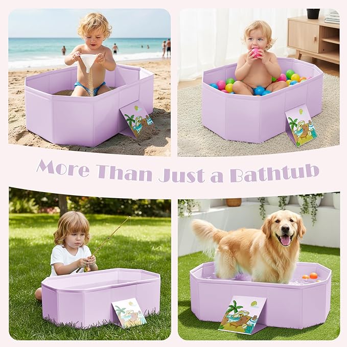Baby Bathtub for Newborn to Toddlers, Foldable Infants Babies Bath Tub with Non-Slip Base and Drain Plug, Portable Bathtub for Home Outdoor (Pink, 75-45-25CM)