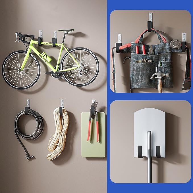 Heavy Duty Wall Hooks, Garage Storage Utility Hooks, Steel Wall Mount Hanger, Tool Organizer Hose Hanger Steel U Hooks for Garage & Garden (4, Black)