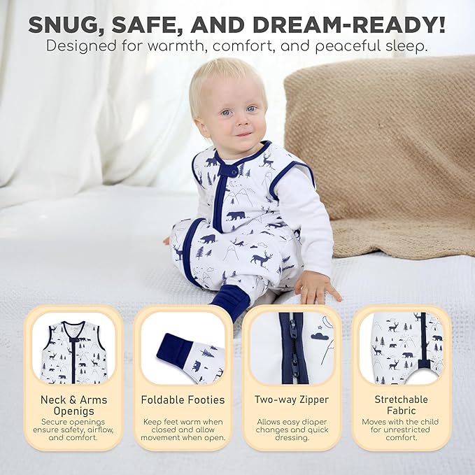 Mama Cheetah Toddler Sleep Sack with Feet 4T-5T, 0.5 TOG Organic Cotton Baby Wearable Blankets with Legs, Baby Sleeping Bag for Walkers, Early Walker X-Large