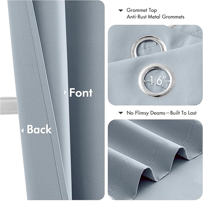 MIULEE Light Blue Blackout Curtains for Bedroom Living Room 45 Inches Long 2 Panels, Thermal Insulated Room Darkening Drapes Solid Grommet Noise Reduction Light Blocking Window Treatments 40x45 Inch