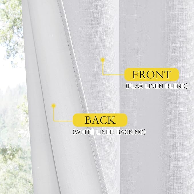 NICETOWN Back Tab 100% Blackout Linen Curtains with Thermal Insulated White Liner, White, 52" Wide, 84" Length Energy Saving Curtains for Living Room 2 Panels Set, Vertical Blinds